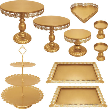 Set of 9 Cake Stands Metal Cupcake Stand Set Multiple Styles Candy Fruit Display Tower Dessert Plate Cake Serving