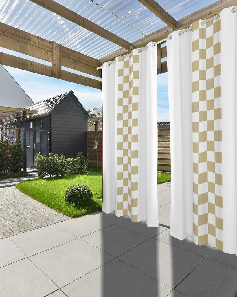 Outdoor Curtains (1 Panel) Waterproof, Minimalist Brown Buffalo Check Plaid Farmhouse Farm Theme Grommet Weatherproof Outsides