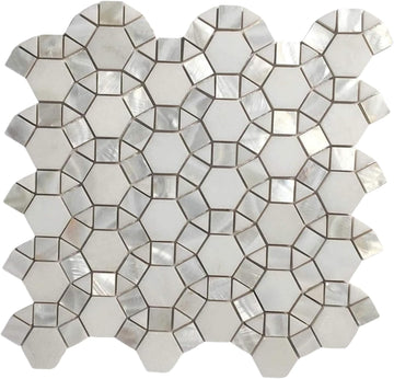 Thassos Hexagon Marble with Circulos Mother of Pearl Mosaic Tile Box of 5 Sheets Backsplash Bathroom Shower Accent