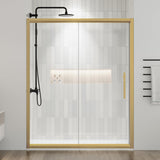 60.in W x 75.in Semi-Frameles Shower Door with Clear SGCC Tempered Glass and Easy Roller System，Gold Sliding Shower