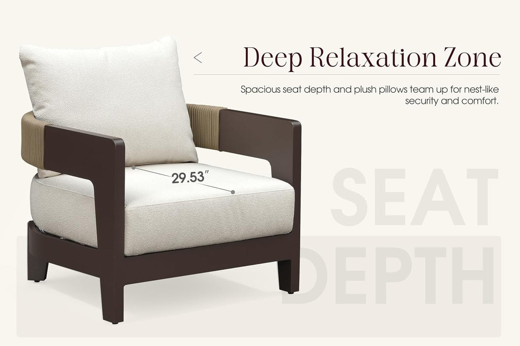Patio Furniture Set 7 Pieces Loveseat Sofa L-Shaped with Table | Deep Seat and 7.87" High-Resilience Foam Cushion