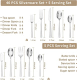 Silverware Set with Serving Utensils, 45-Piece Forged Flatware Set Cutlery Set Premium Stainless Steel, Service for 8