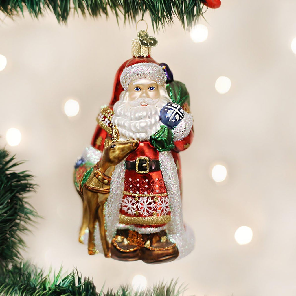 Ornaments: Assortment of Santas Glass Blown Ornaments, Nordic Santa 5.5 Inches