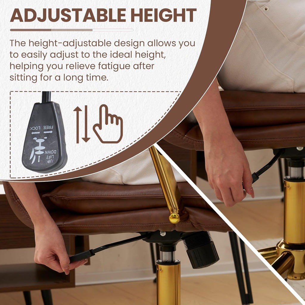 Mid-Back Ergonomic Leather Office Desk Chair, Modern Upholstered Computer Chair, Executive with Arms, Swivel