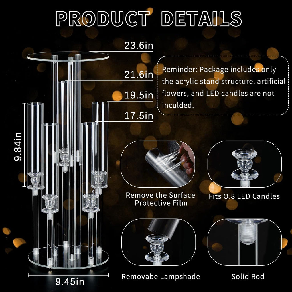 2PCS 5 Arm Candelabra,Clear Centerpiece for Table,Acrylic Centerpiece Stand,Acrylic Candle Holdertmas