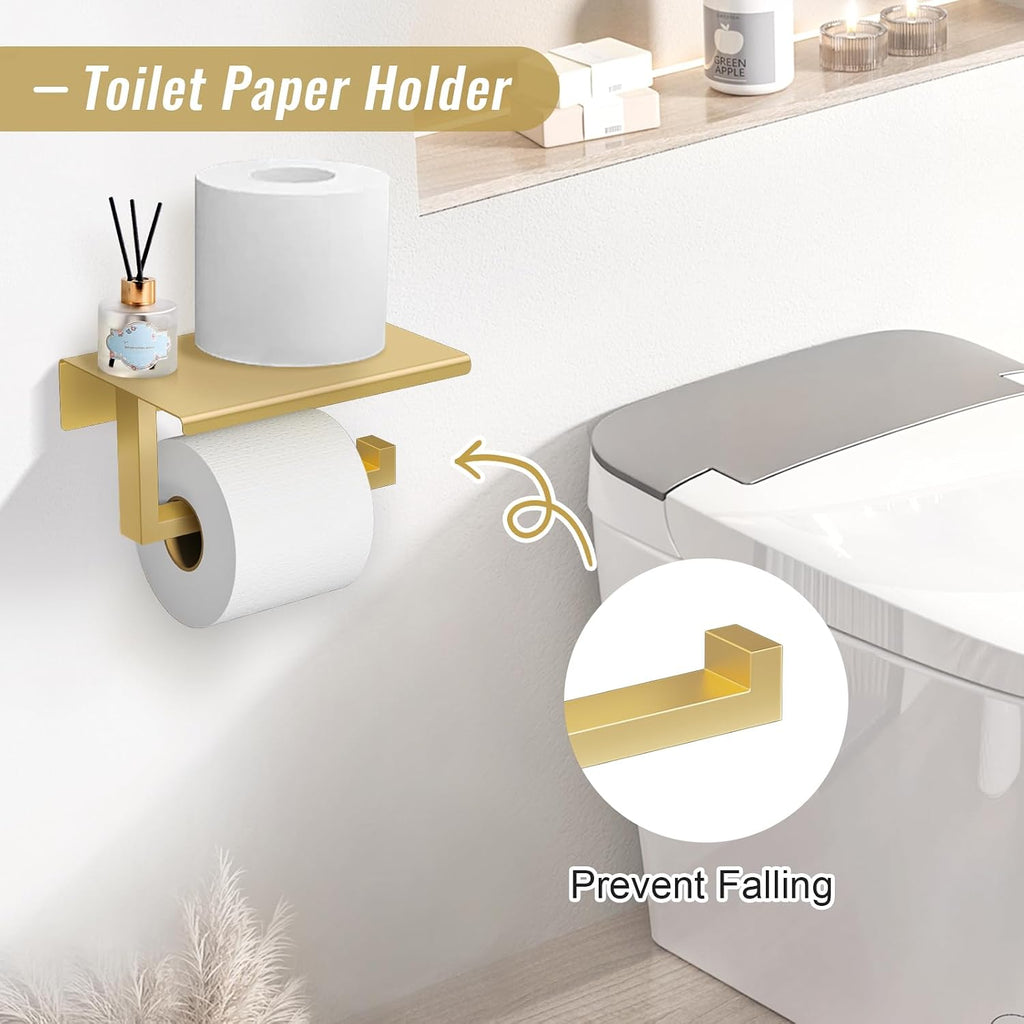 Brushed Gold Bathroom Hardware Accessorie Set 23.6 Inch Towel Bar Set 5-Pieces Towel Rack&Holder Set ,Upgraded Toilet