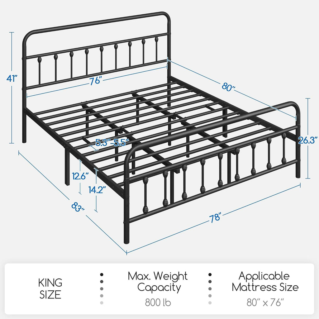 Classic Metal Platform Bed Frame Mattress Foundation with Victorian Style Iron-Art Headboard/Footboard/Under Bed