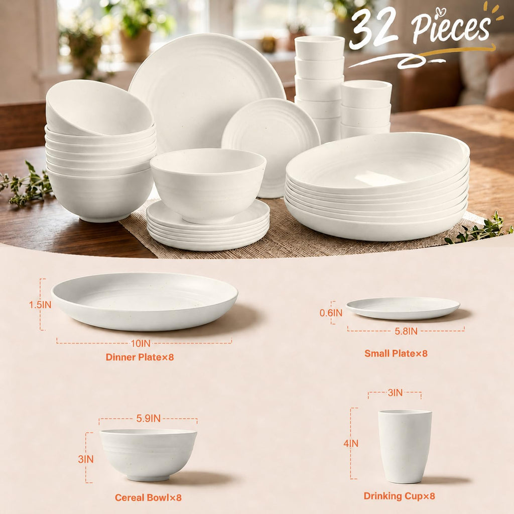 Kitchen Plates and Bowls Sets for 8, Dinner Plates Set of 8 - White