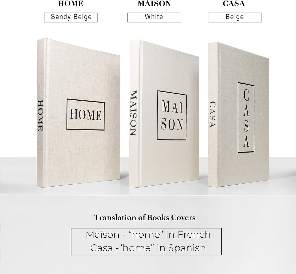 Linen Neutral Coffee Table Books Set of 3,Fashion Designer Hardcover Blank Book Stack, Modern Decorative Books Decor