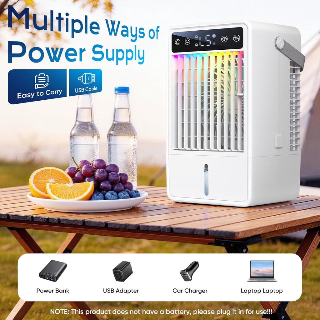 Portable Air Conditioners with 1500ML Tank, 5 Speeds Mini Evaporative Air Cooler with Remote & 2-10H Timer