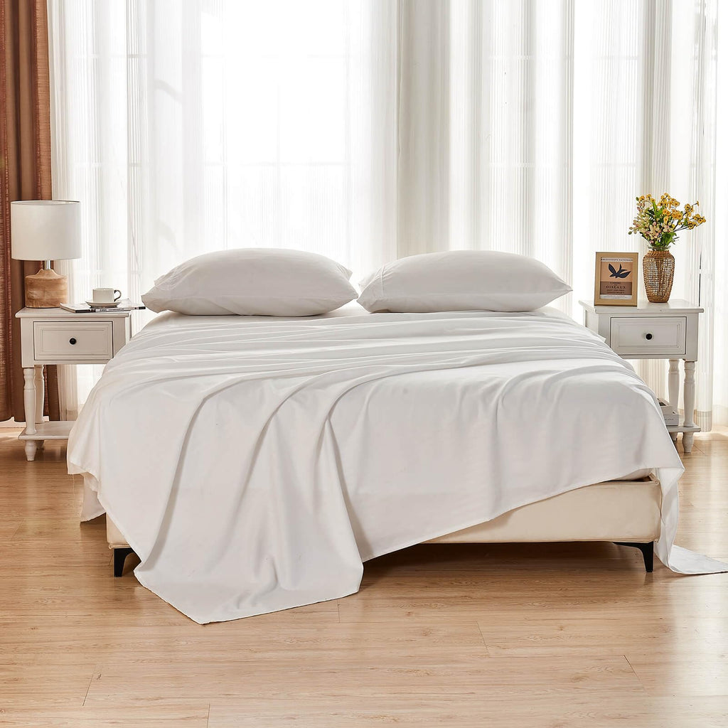 Oversized King Flat Sheet 132x110 with Striped Pattern White