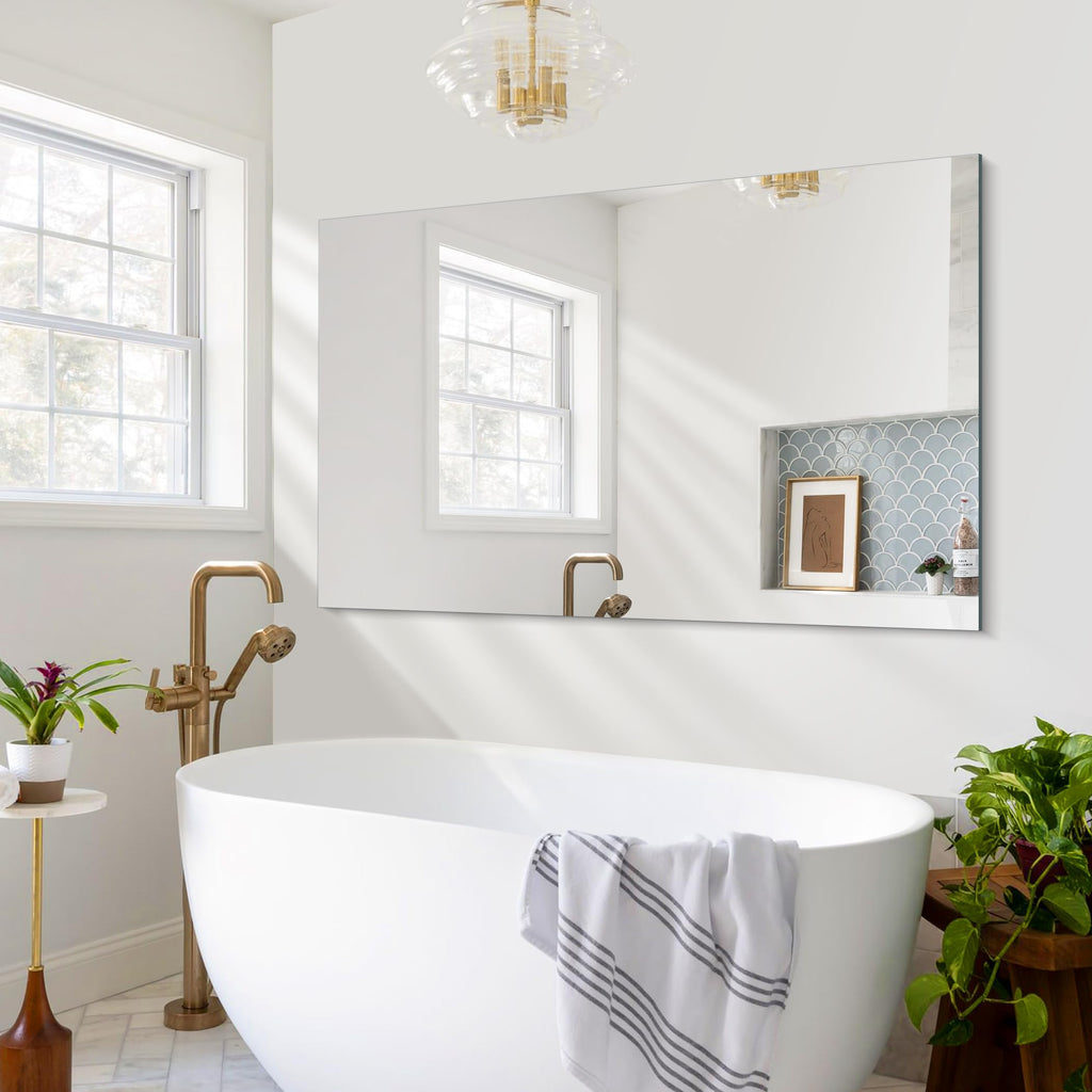 Frameless Mirror, 30x48 Rectangle Bathroom Mirrors for Wall, Large Frameless Vanity Mirror Over Sink with Polished
