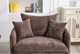 Modern Swivel Lounge Chair and Ottoman — Brown Chenille