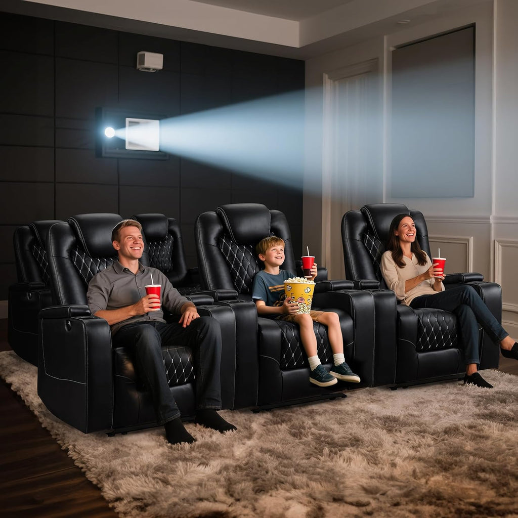 Power Recliner Chair with USB Ports and Cup Holders - Overstuffed Electric Home Theater Seating PU Leather Reclining