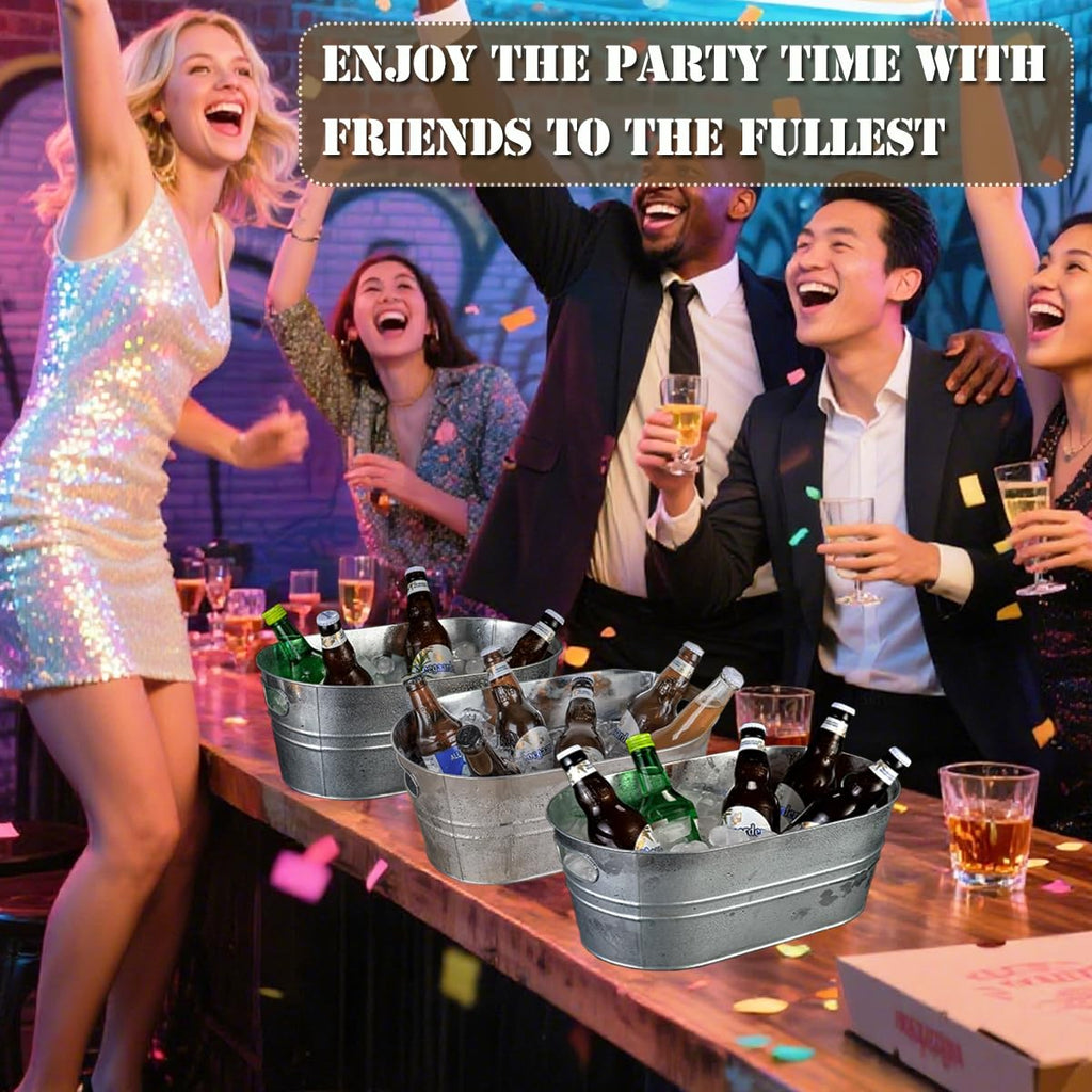 2 Pack Galvanized Tub Ice Bucket Large Metal Drink Buckets for Parties Beer Beverage Tub with Carry Handles for