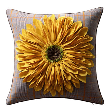 3D Sunflower Throw Pillow Covers Yellow Plaid 18 x 18 Inch
