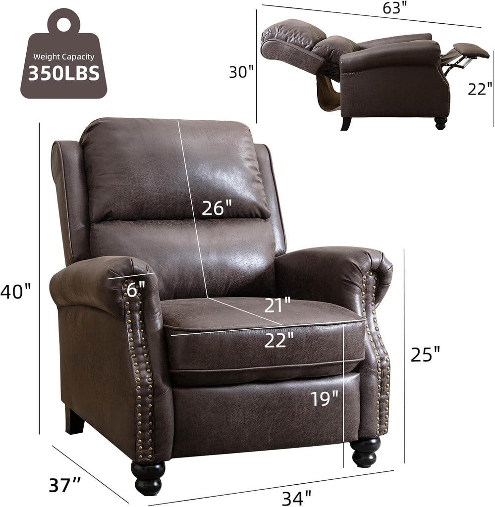 Pushback Recliner Chair Faux Leather Armchair Push Back Recliner with Rivet Decoration Single Sofa Accent Chair