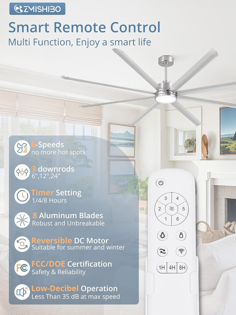 96" Ceiling Fan with LED Light and Remote - Nickel