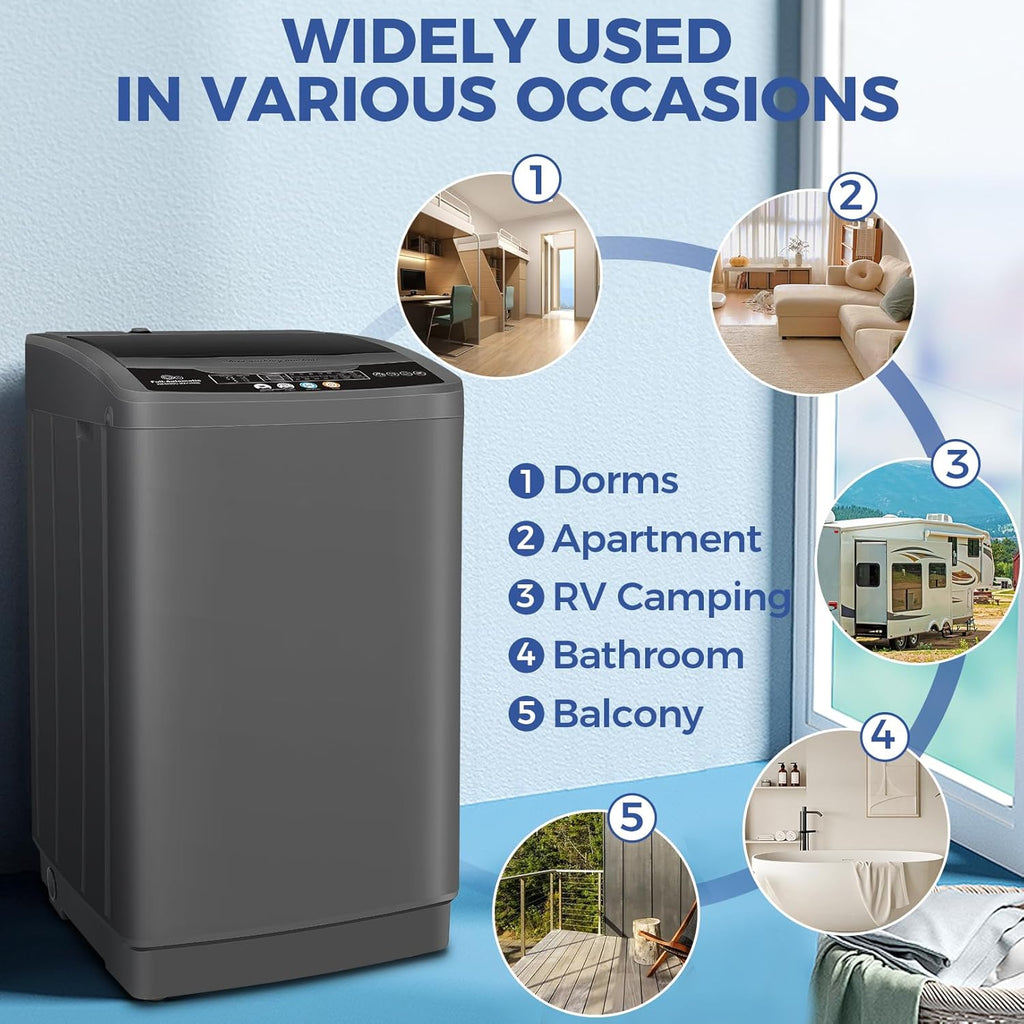 Portable Washing Machine, 20Lbs Capacity Full-Automatic Portable Washer Machine, 2.8Cu.ft Washer and Dryer Combo with 10 Programs & 8 Water Levels Compact Laundry Machine for Apartments