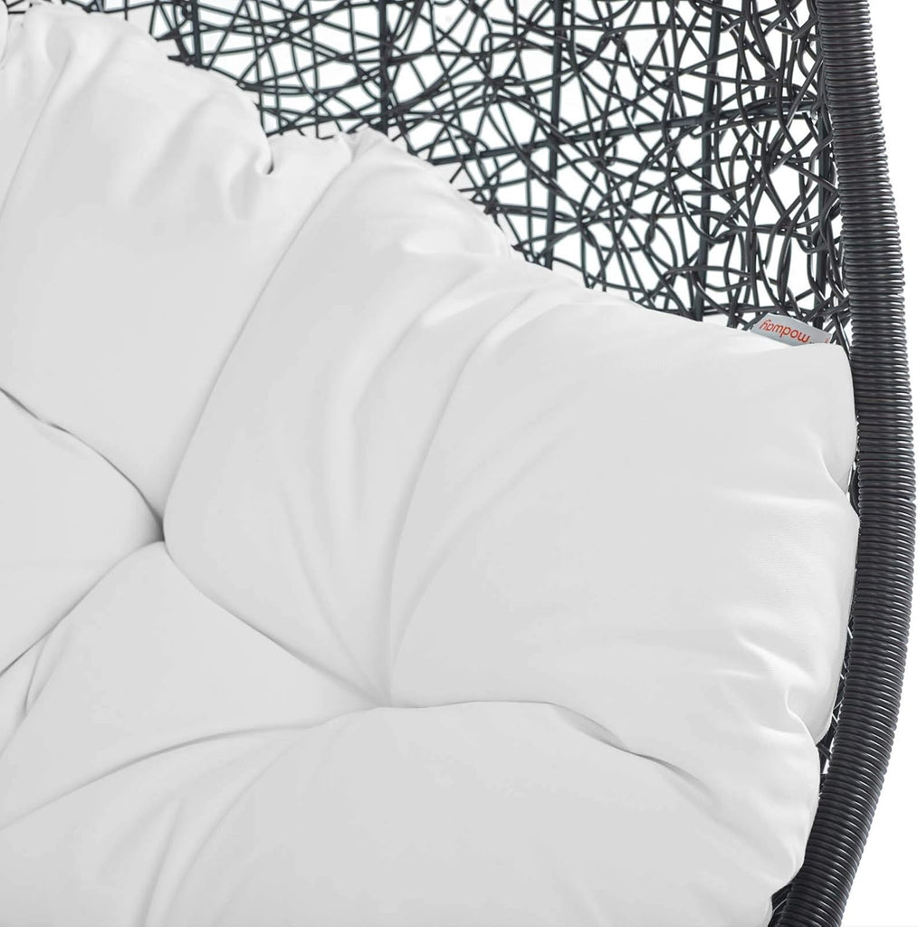 Encase Wicker Rattan Outdoor Patio Porch Lounge Egg Swing Chair with Stand in White