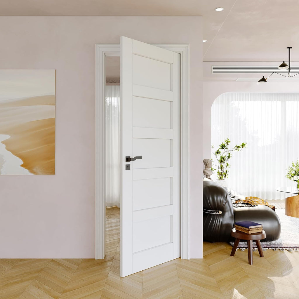 Slab Door Interior, Solid Core Pre-Built Wood Doors 30"x80", 5-Panel White Bedroom Door Shaker, Pantry, Bathroom, Laundry Swing Door w/o Frame, Pre-Finished & Paintable with CARB P2