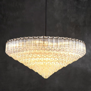 Round Clear Chandelier Black, 13-Light Chandeliers for Dining Room, 30" Minimalist Honeycomb Glass Chandeliers for Living Room & Staircase, Dimmable Crystal Ceiling Light for Bedroom