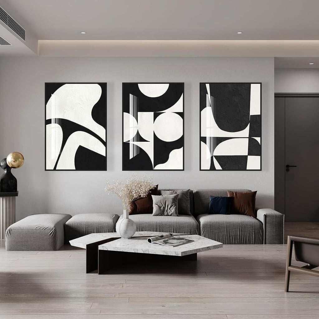 Modern Abstract Wall Art Large Geometric Canvas Paintings Bedroom and Bathroom High Gloss Black and White Minimalist