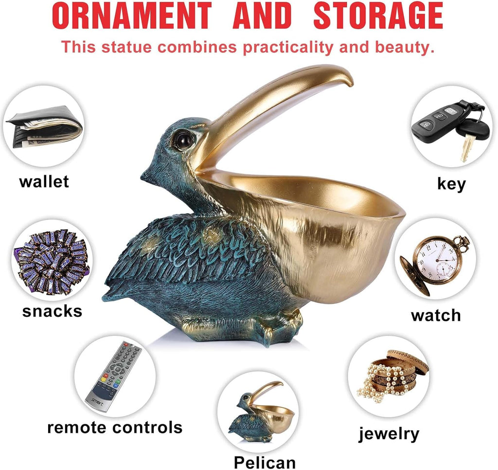 Pelican Key Holder Statues,Fun Animal Hippo Candy Dish,Candy Dish Desk Unique,Modern Key Holder for Pelican