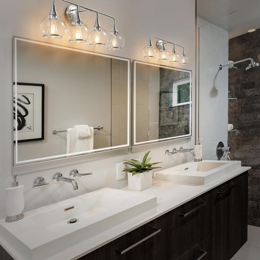 Brushed Nickel Bathroom Light Fixture 4 Lights Bathroom Vanity Lights Over Mirrors with Clear Glass Shade 30.7 inch