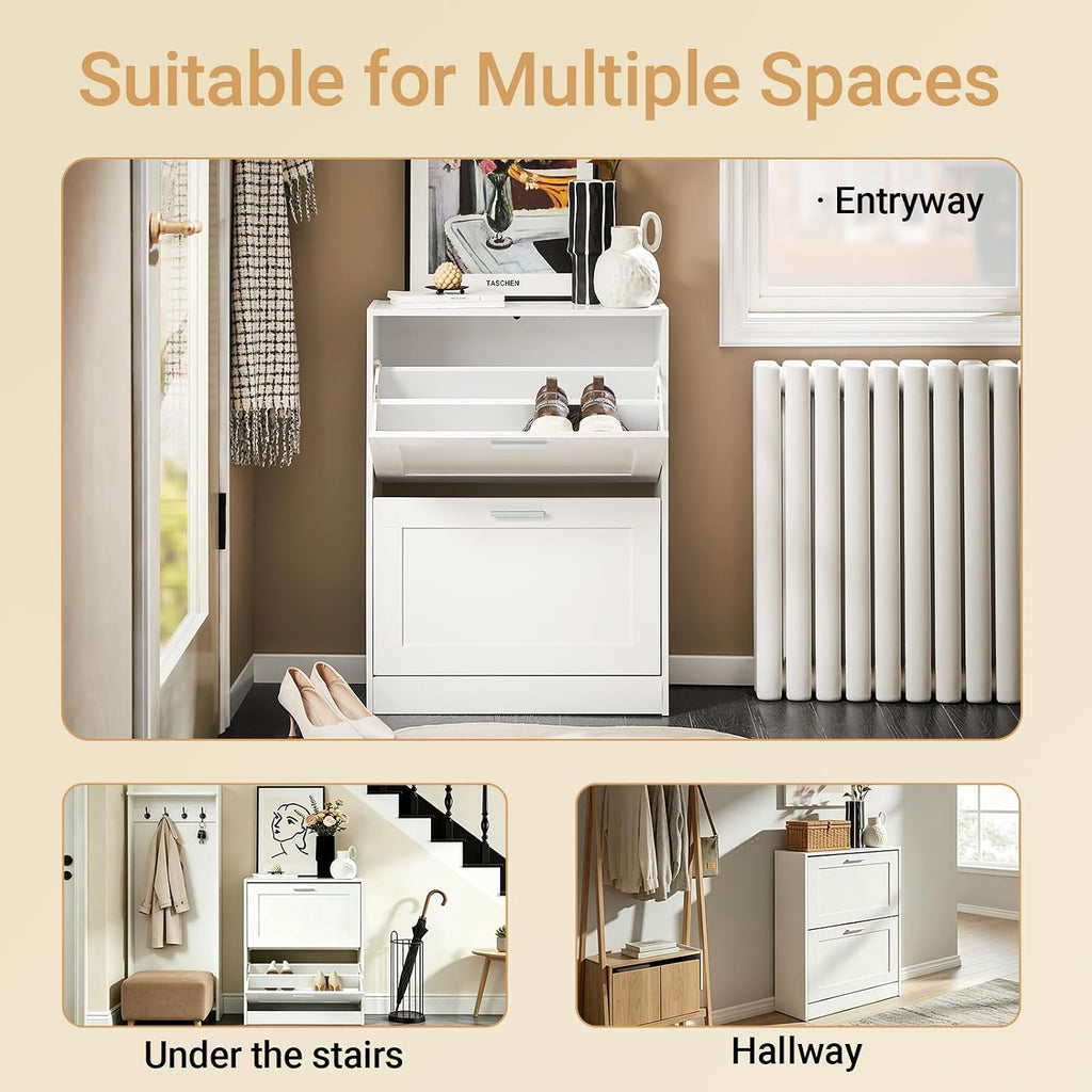 Shoe Cabinet Storage , Narrow Shoe Cabinet with Two Flip Drawers to Save Space, Shoe Rack Cabinet for Front Door