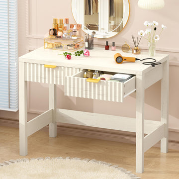 32 Inch Small Fluted Computer Desk with 2 Drawers
