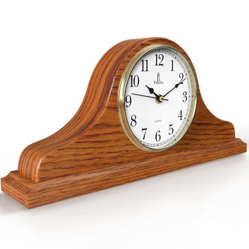 Mantel Clock for Fireplace, Solid Wood Silent Non-Chiming Mantle Clock