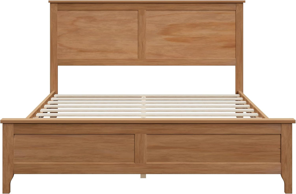 Queen Bed Frame, Solid Wood Platfrom Bed Frame Queen with Headboard & Slat Supports, No Box Spring Needed, Easy
