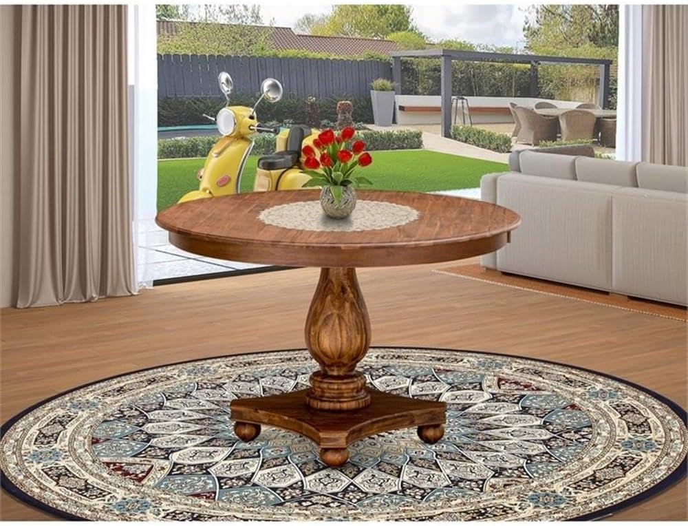FE2-0N-TP Ferris Modern Dining Table - a Round Kitchen Table Top with Pedestal Base, 48x48 Inch, Sandblasting Antique