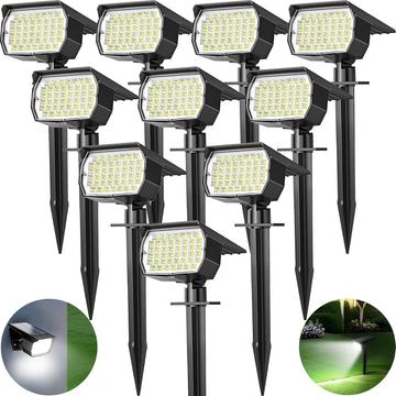 Solar Spot Lights Outdoor 10 Pack, [46 LED/3 Modes] Solar Landscape Spotlights Waterproof, 2-in-1 Auto On/Off Solar