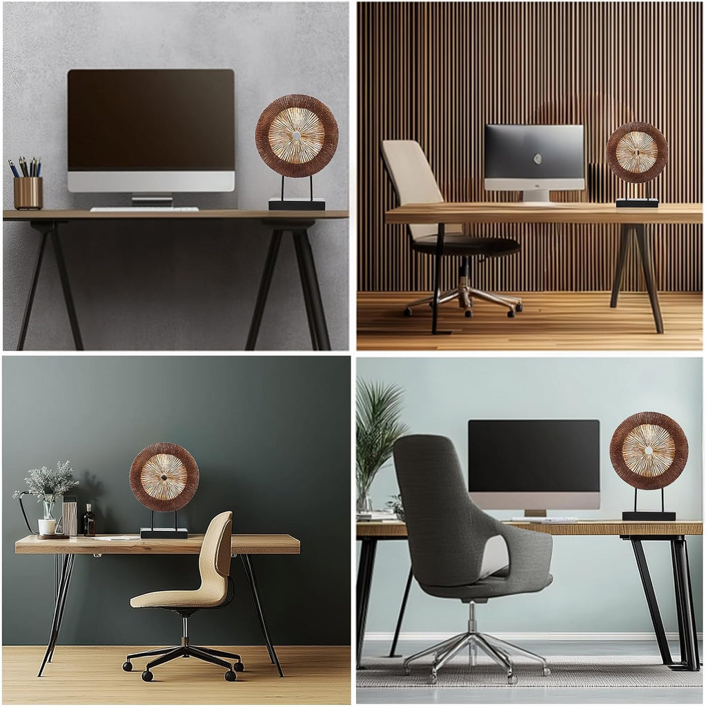Wood Color Round Irregular line Statue, Unique Home Sculpture for Cabinet Above Coffee Table, entryway Table top TV