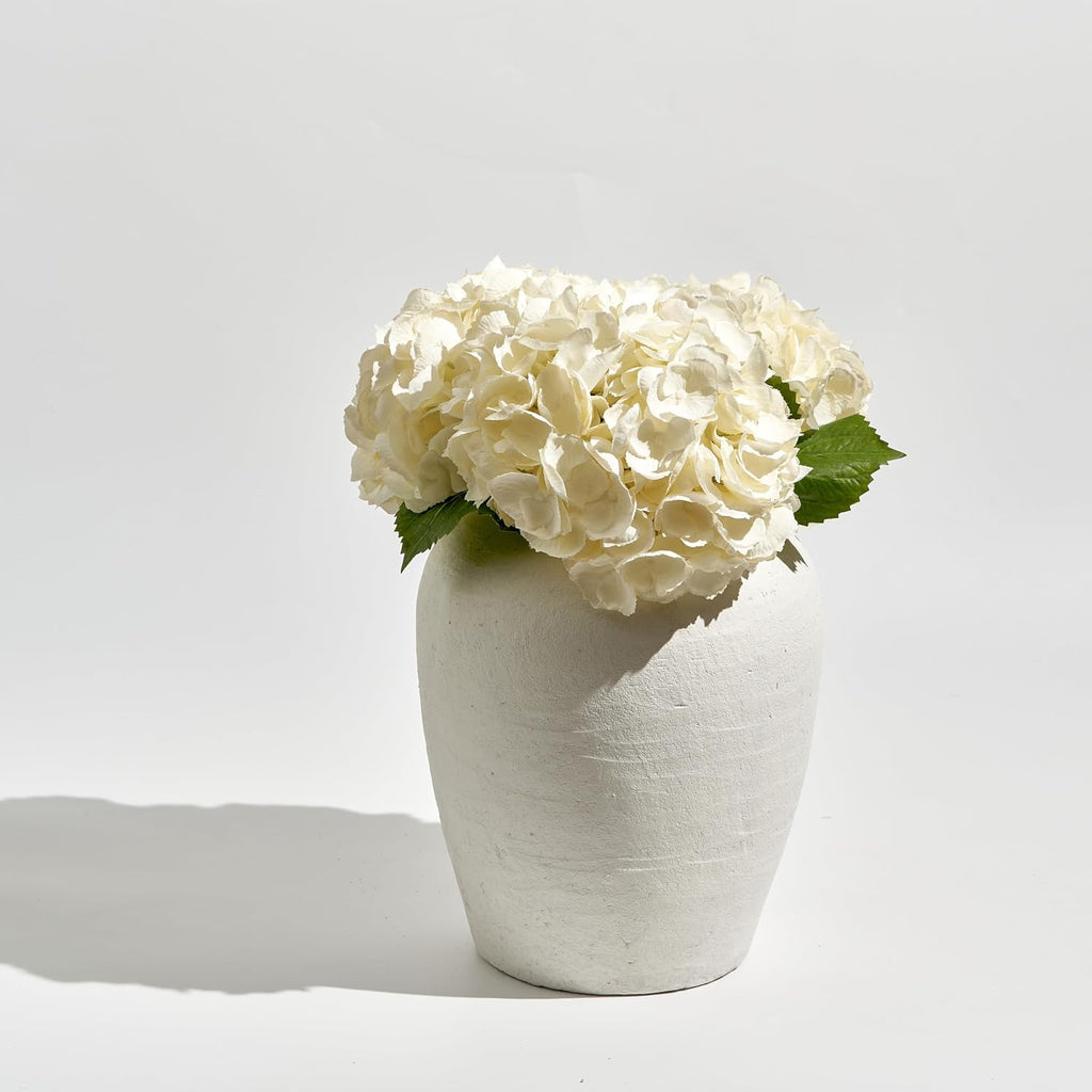 White Ceramic Large Vase, 11.8" Tall Zen Style, Terra Cotta Pitcher Vase, Distressed Farmhouse Decor, Pottery