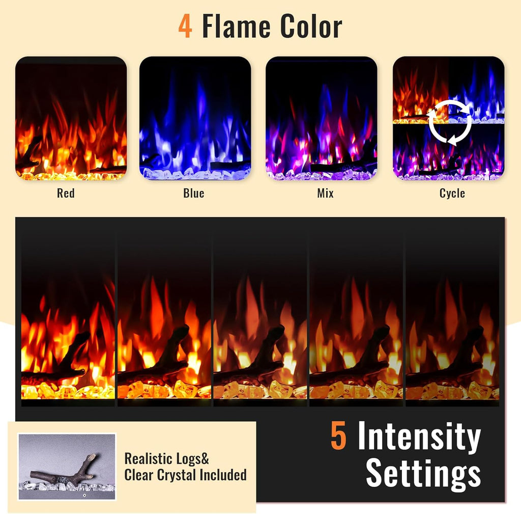 Electric Fireplace Inserts, Ultra Thin Wall Mounted Fireplace with Remote Control, Multicolor Realistic Flame