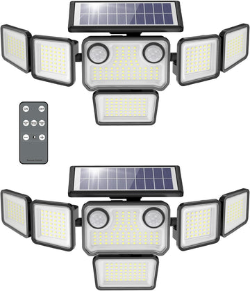 Solar Lights Outdoor, 6000LM 310 LEDs Dual Motion Sensor Solar Flood Lights 6 Heads Security Wall Lights, IP65