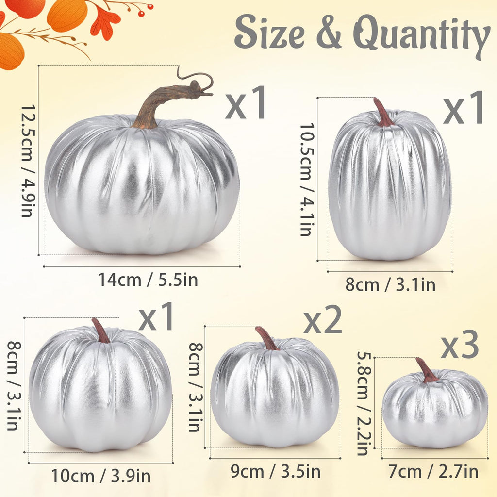 8 Pcs Fake Silver Leather Pumpkins Artificial Pumpkin Decoration