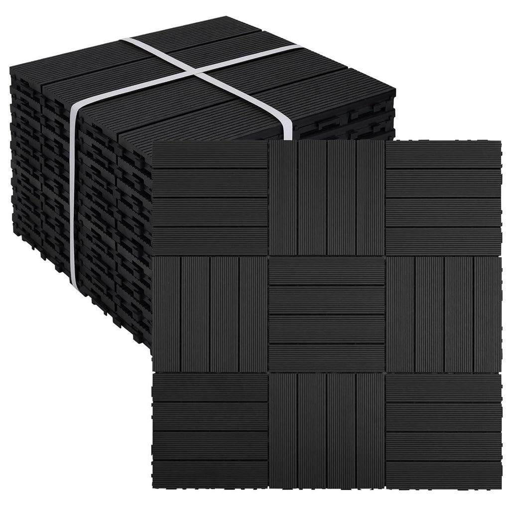 9 PCS Heavy-Duty & Recyclable Wood-Plastic Interlocking Deck Tiles 11.8" x 11.8"- Outdoor and Indoor for Patio