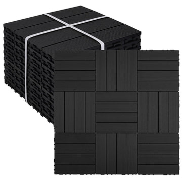 9 PCS Heavy-Duty & Recyclable Wood-Plastic Interlocking Deck Tiles 11.8" x 11.8"- Outdoor and Indoor for Patio