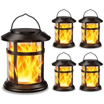 Solar Lanterns Outdoor Waterproof, 4 Pack Upgraded Flickering Flame Hanging Solar Lights, Solar Powered Decorative