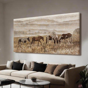 Canvas Wall Art Horse Wall Decor Animal Prints Pictures Grassland Artwork Paintings Brown Pictures