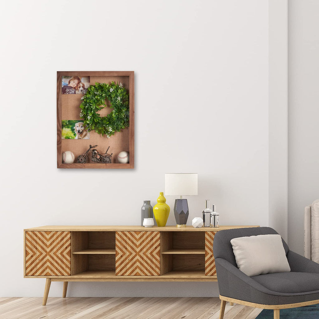 16x20 Large 4-Inch Deep Solid Wood Shadow Box with Hinged Door, Walnut