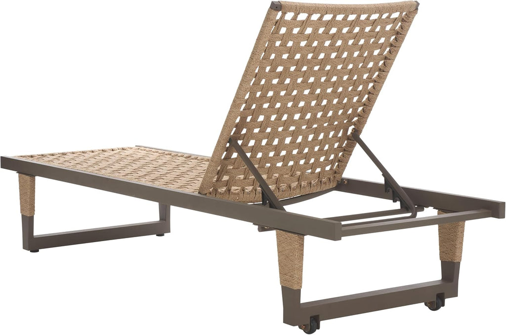 Outdoor Patio Furniture Collection - Arthur Grey & Heather Tan Woven Rope Chaise Lounge Chair, Adjustable Reclining