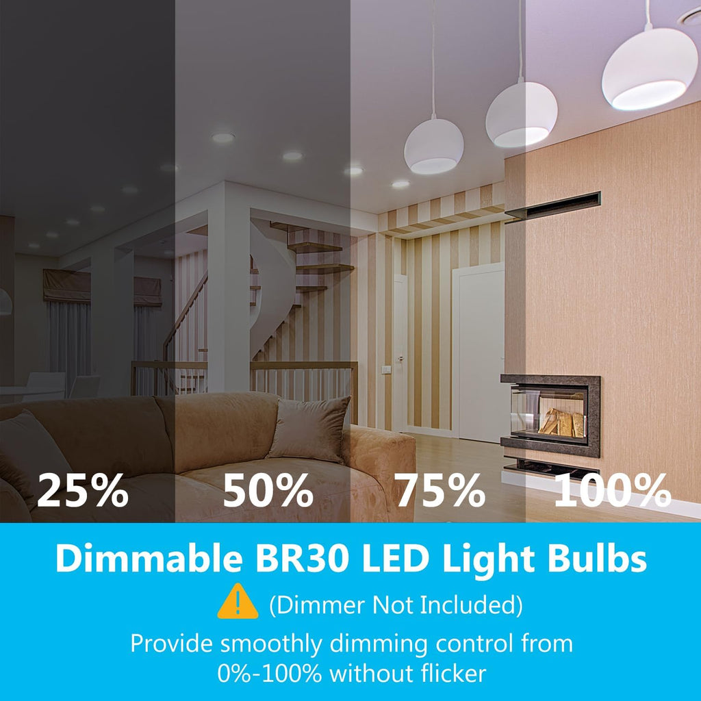 BR30 LED Light Bulbs Indoor Flood Light, 6Pack 5000K Daylight White LED Bulb 65W Equivalent, Dimmable, E26 Base