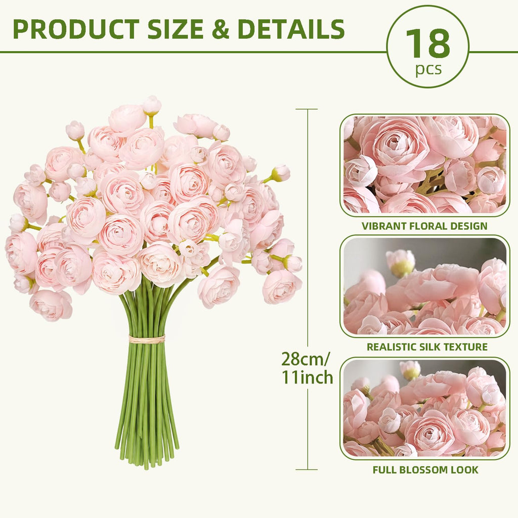 Artificial Ranunculus Flower Pink 18 Pcs