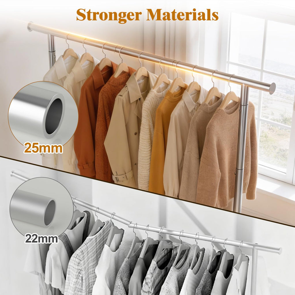 Sturdy Clothing Racks with Shelf, Metal Clothes Rack with Leveling Feet for Hanging Clothes, Freestanding Garment