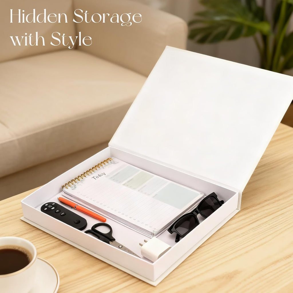 Decorative Concrete Tray & Book Set - Modern Scalloped Home Decor Tray & Linen Storage Box for Coffee Table
